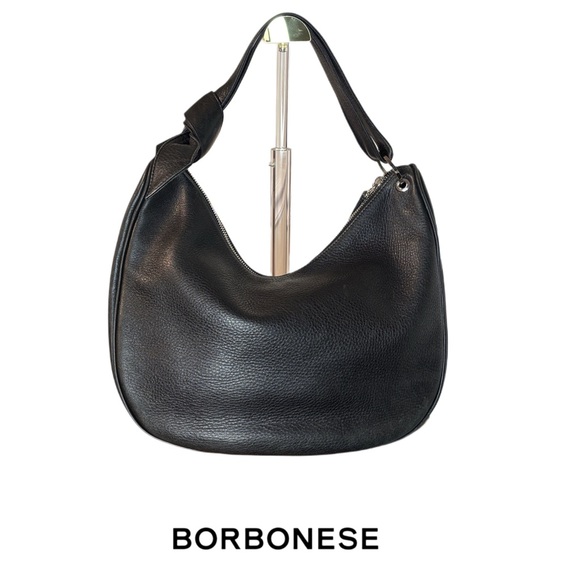 Borbonese Handbags - BORBONESE Black Italian Leather Hobo Bag with signature knot strap
